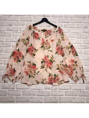 Zac & Rachel Pink Floral Blouse Women's XL Peasant